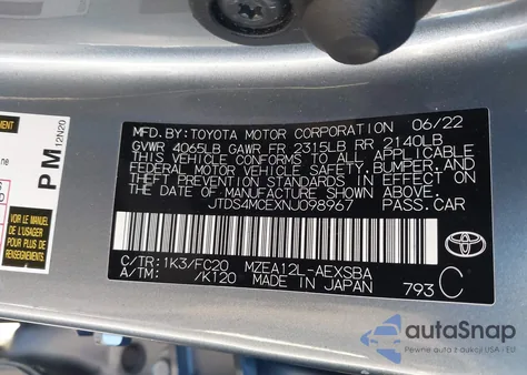 2022 Toyota Corolla Se from USA, damaged, VIN JTDS4MCEXNJ098967